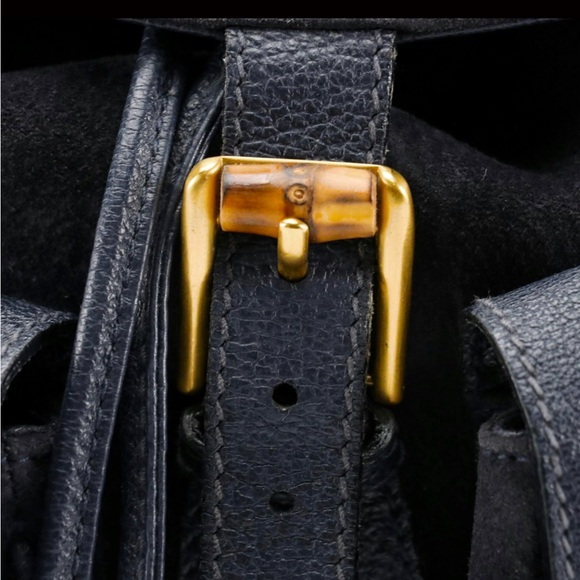 SOLD! RARE GUCCI “NAVY” VINTAGE Bamboo, Suede, leather backpack great condition! - Picture 7 of 9